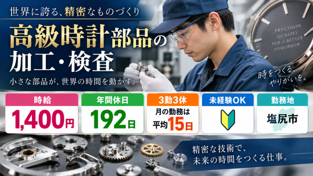 3日働いたら3日休み♪年間休日192日！高級時計づくりに関わる製造ワーク